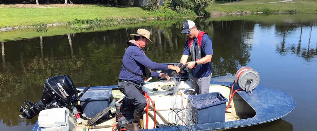colleagues in boat on the job invasive catfish