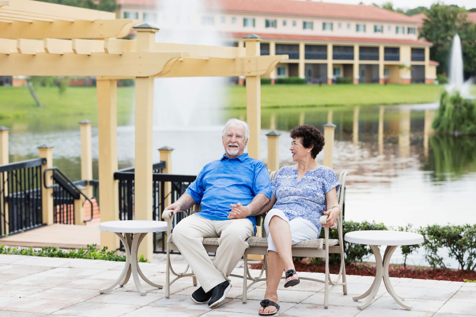 Couple enjoying community pond