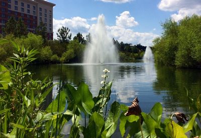 retention pond with 2 aeration floating fountains