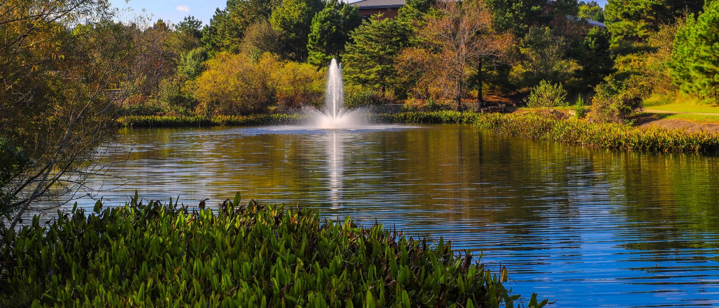 beautiful lake fountain with buffer zone