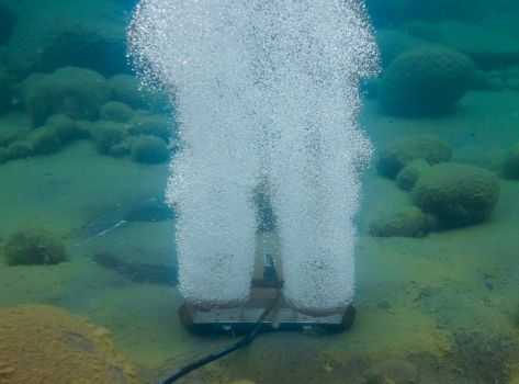 underwater image of a submersed aerator dispersing bubbles through a water column (2)